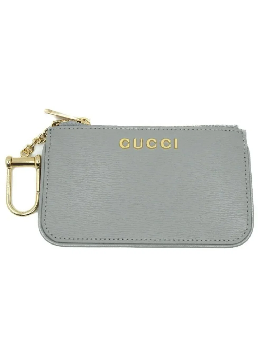 Gucci Coin Case Key Gray Gold Leather Logo Key